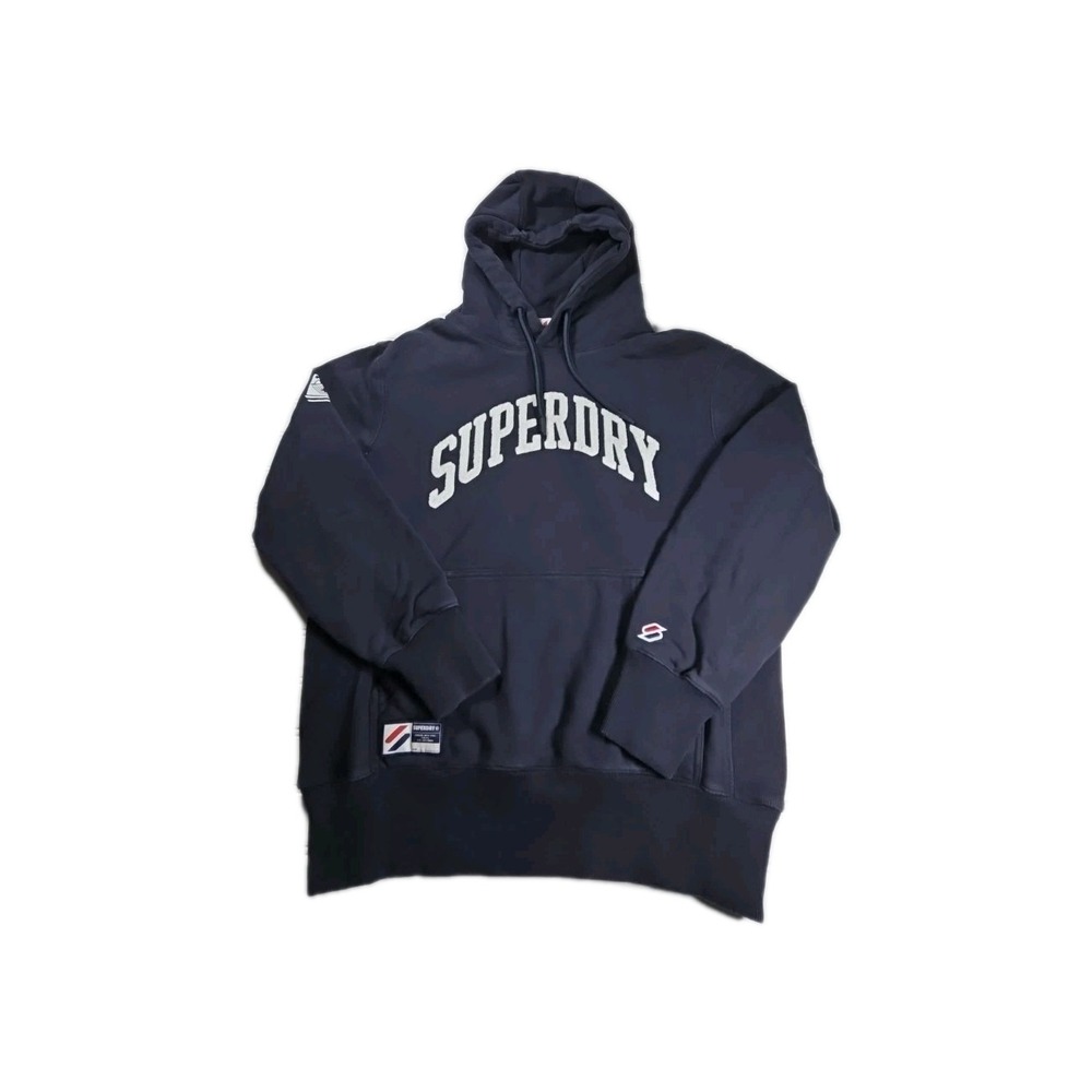 SUPERDRY MEN'S LARGE Navy VARSITY ARCH MONO GRAPHIC HOODIE M2011373A